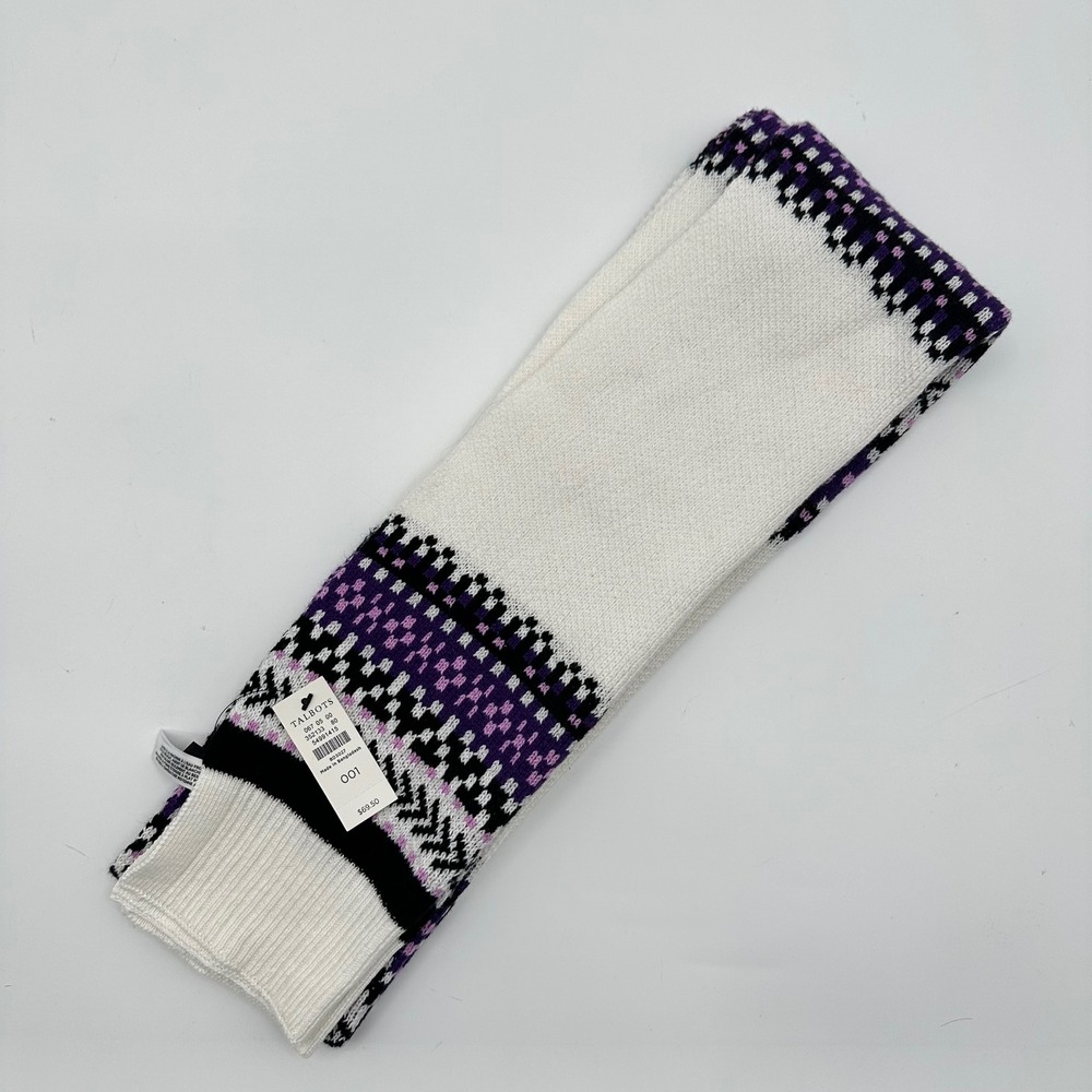 Talbots Fair‎ Isle Knit Scarf Purple Black White Cotton Wool Blend BD3027 NEW